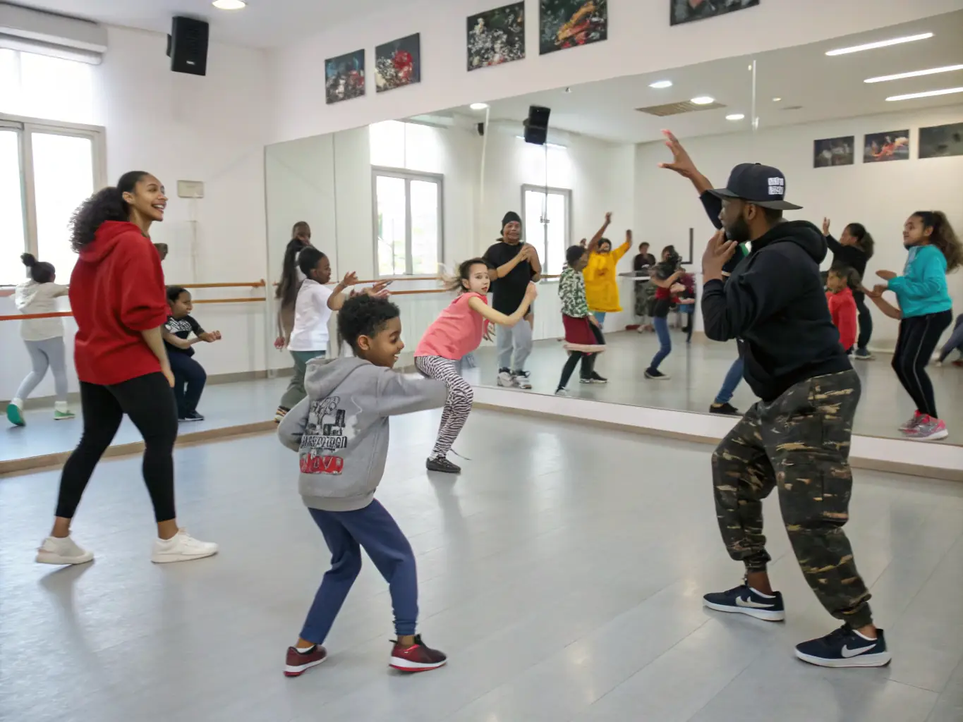 A dynamic image of a dance workshop in progress at ASSOCIATION PAARADOOBLE, with participants learning new moves and expressing themselves through dance.