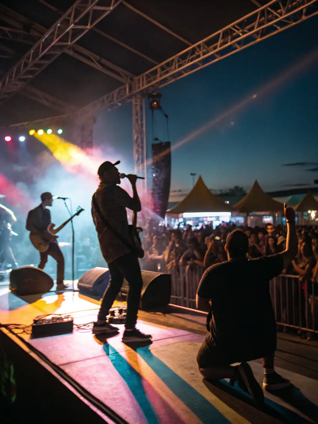 A vibrant image of a live music performance at ASSOCIATION PAARADOOBLE, showcasing a band on stage with colorful lighting and an enthusiastic audience.